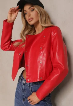 Czerwona Kurtka w Stylu Ramoneski z Guzikami Sesiloria