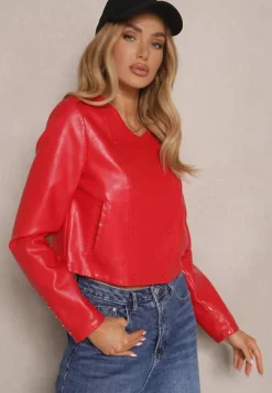 Czerwona Kurtka w Stylu Ramoneski z Guzikami Sesiloria