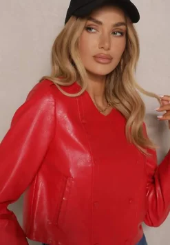 Czerwona Kurtka w Stylu Ramoneski z Guzikami Sesiloria