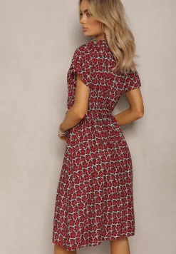 Czerwona Letnia Sukienka Kopertowa Wiązana w Pasie z Wiskozy Meridase