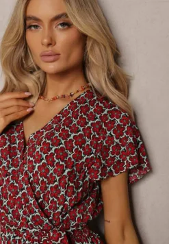 Czerwona Letnia Sukienka Kopertowa Wiązana w Pasie z Wiskozy Meridase