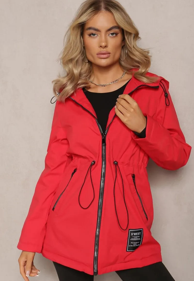 Czerwona Parka Kurtka Taliowana z Kapturem i Ściągaczkami Anivri