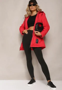 Czerwona Parka Kurtka Taliowana z Kapturem i Ściągaczkami Anivri