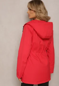 Czerwona Parka Kurtka Taliowana z Kapturem i Ściągaczkami Anivri