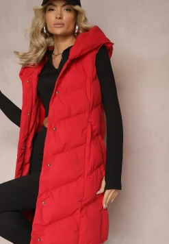 Czerwona Pikowana Kamizelka z Kapturem Roobani
