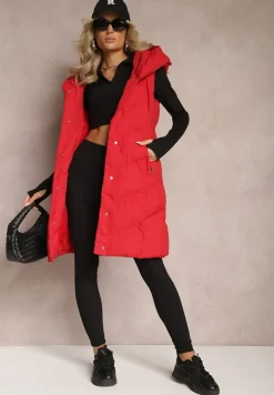 Czerwona Pikowana Kamizelka z Kapturem Roobani
