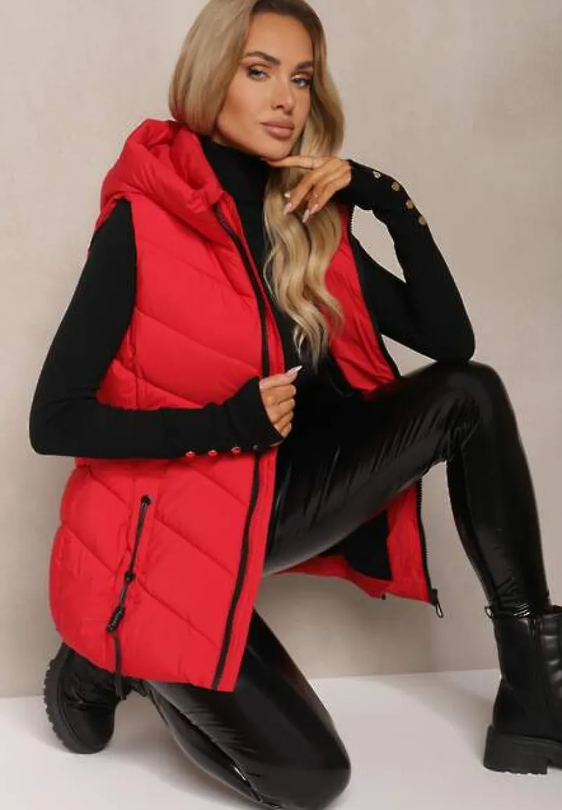 Czerwona Pikowana Kamizelka z Kapturem Edrinna