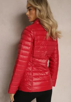 Czerwona Przejściowa Kurtka Pikowana z Zasuwanymi Kieszeniami Asethalia