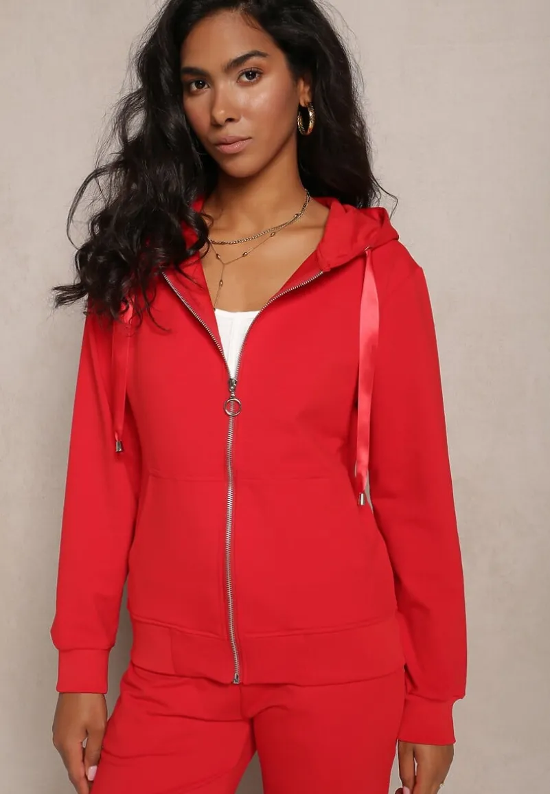 Czerwona Rozsuwana Bluza z Kapturem Lecua