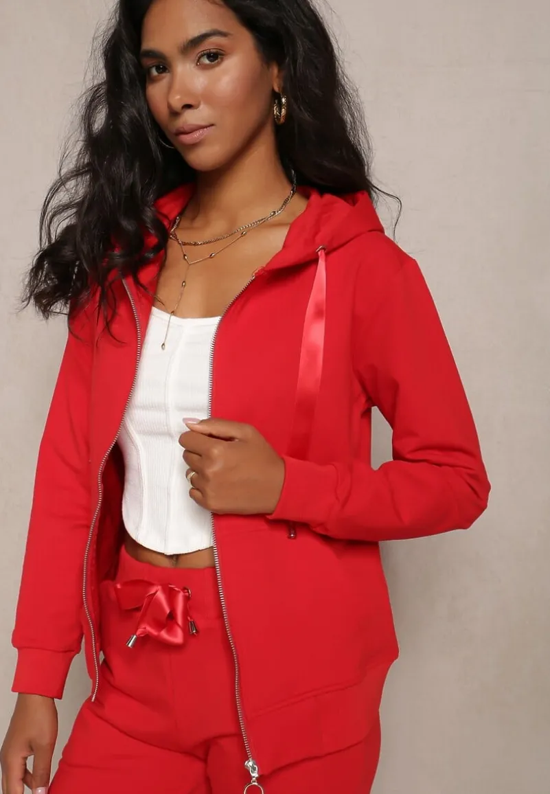 Czerwona Rozsuwana Bluza z Kapturem Lecua