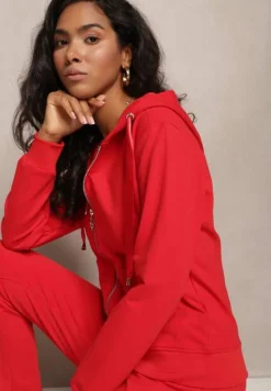 Czerwona Rozsuwana Bluza z Kapturem Lecua