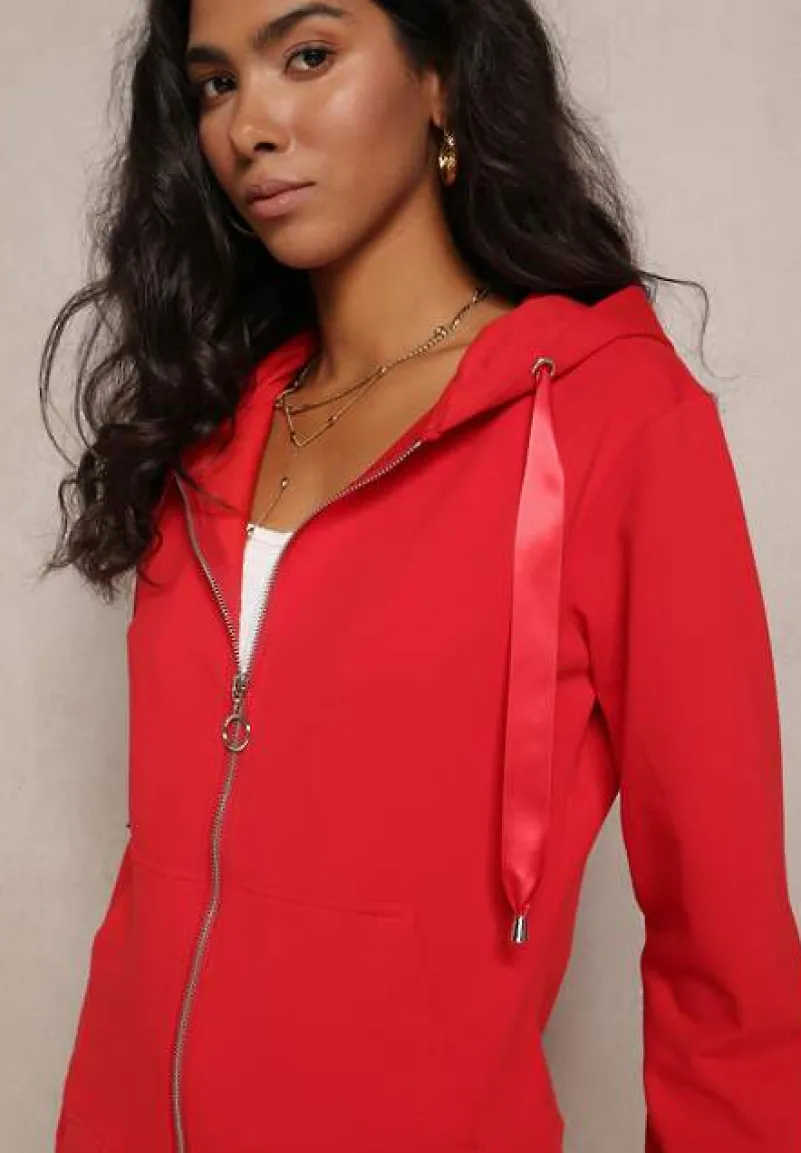 Czerwona Rozsuwana Bluza z Kapturem Lecua