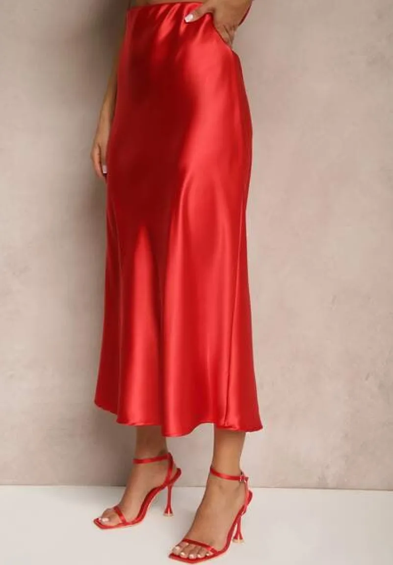 Czerwona Spódnica Satynowa High Waist Pillizze