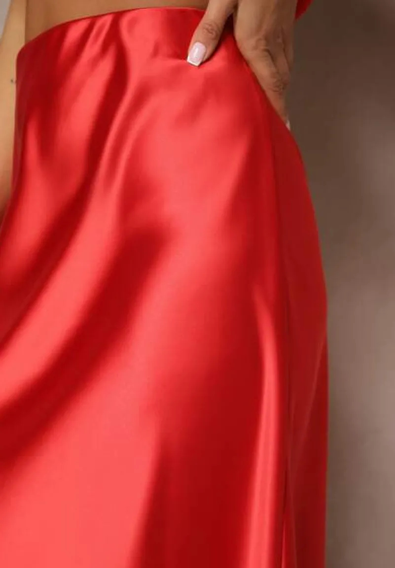 Czerwona Spódnica Satynowa High Waist Pillizze