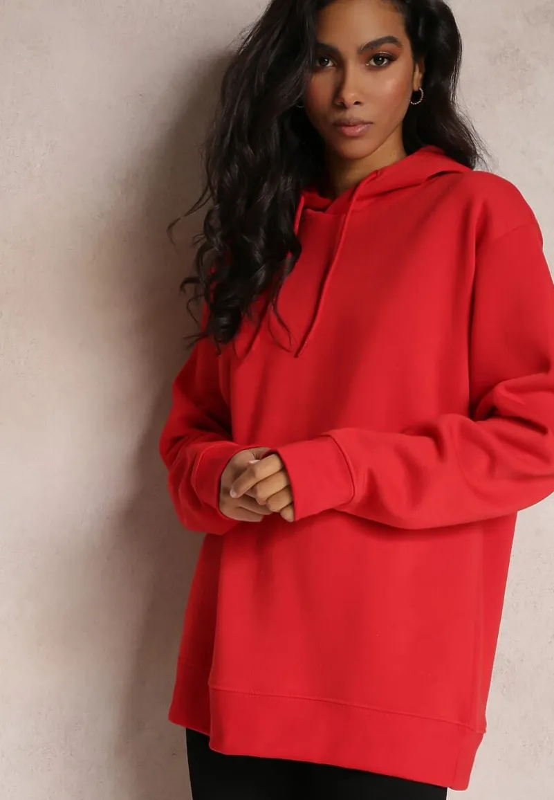 Czerwona Sportowa Bluza z Kapturem i Ściągaczami Kenasia
