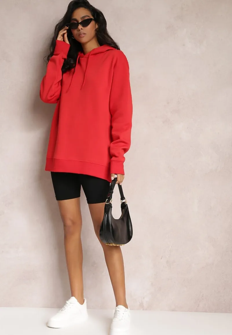 Czerwona Sportowa Bluza z Kapturem i Ściągaczami Kenasia