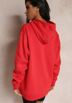 Czerwona Sportowa Bluza z Kapturem i Ściągaczami Kenasia