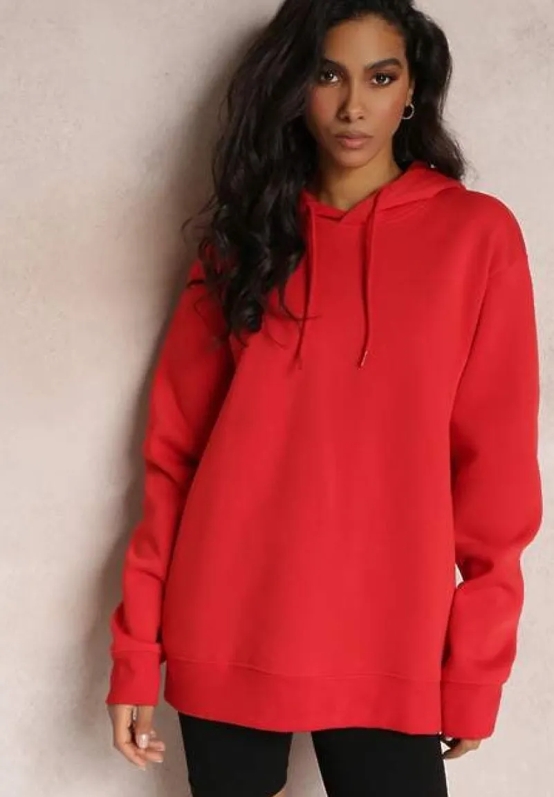 Czerwona Sportowa Bluza z Kapturem i Ściągaczami Kenasia