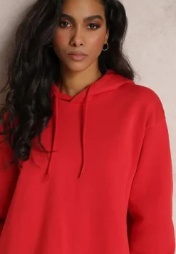 Czerwona Sportowa Bluza z Kapturem i Ściągaczami Kenasia