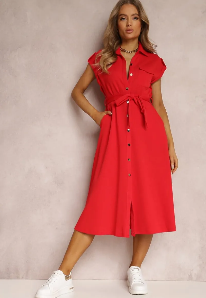 Czerwona Sukienka Koszulowa Eiditrite