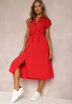 Czerwona Sukienka Koszulowa Eiditrite