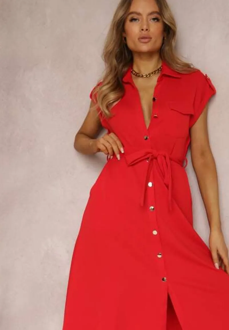 Czerwona Sukienka Koszulowa Eiditrite