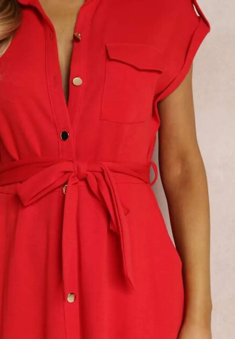 Czerwona Sukienka Koszulowa Eiditrite