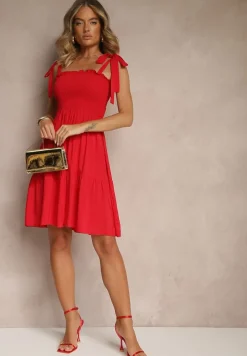 Czerwona Sukienka z Bawełny Ozdobiona Wiązaniem Tollasea