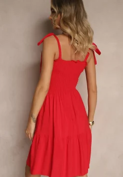 Czerwona Sukienka z Bawełny Ozdobiona Wiązaniem Tollasea
