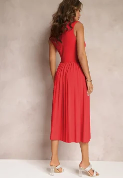 Czerwona Sukienka z Kopertowym Dekoltem i Plisowanym Dołem Anamarie