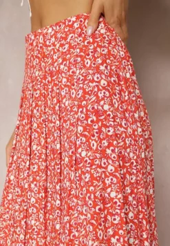 Czerwona Wiskozowa Spódnica Midi z Rozcięciem na Boku Missane