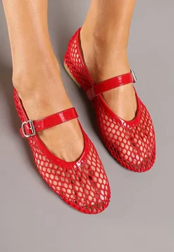 Czerwone Balerinki w Stylu Mary Jane z Siateczki Miltewi
