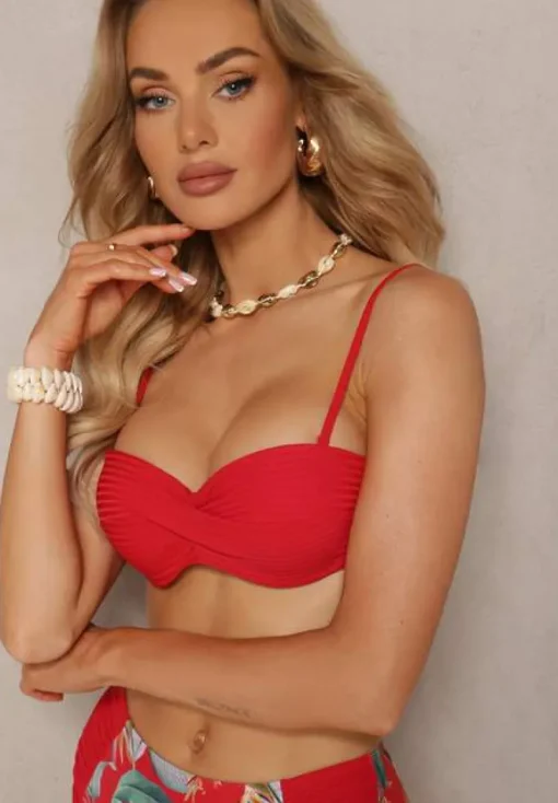 Czerwone Bikini Dwuczęściowe Usztywniony Biustonosz i Figi z Wzorem Quetella