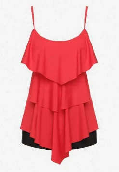 Czerwone Bikini Majtki w Stylu Szortów i Góra z Falbankami Kinerisela