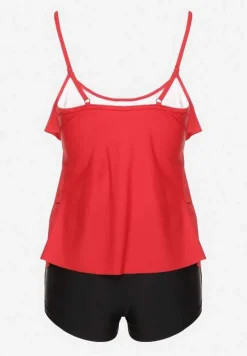 Czerwone Bikini Majtki w Stylu Szortów i Góra z Falbankami Kinerisela