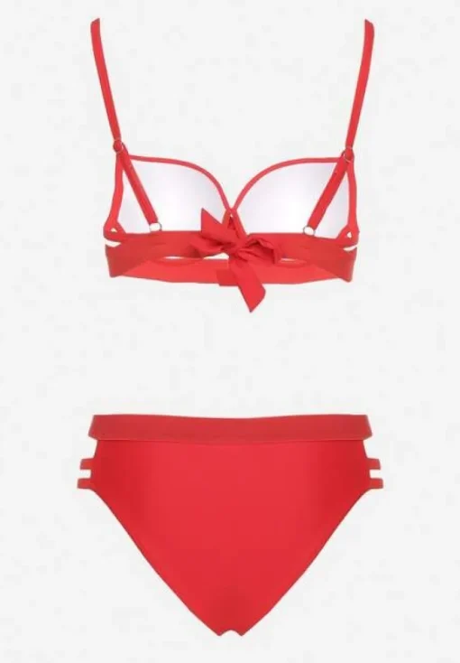 Czerwone Bikini z Ozdobnymi Wycięciami Wiązany Biustonosz i Majtki Figi Kinessa