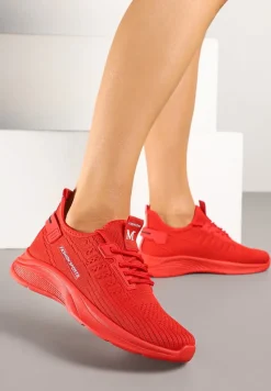 Czerwone Buty Sportowe Sneakersy Ozdobione Tłoczeniem i Napisami Odalene