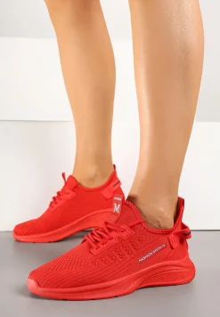 Czerwone Buty Sportowe Sneakersy Ozdobione Tłoczeniem i Napisami Odalene