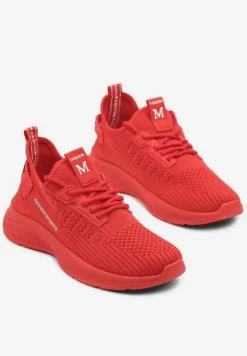 Czerwone Buty Sportowe Sneakersy Ozdobione Tłoczeniem i Napisami Odalene