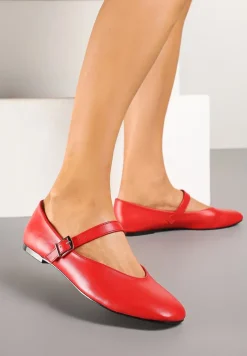 Czerwone Casualowe Balerinki z Paskiem ze Sprzączką Asideria