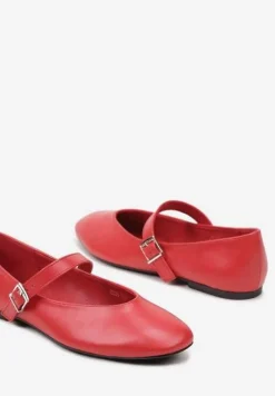 Czerwone Casualowe Balerinki z Paskiem ze Sprzączką Asideria