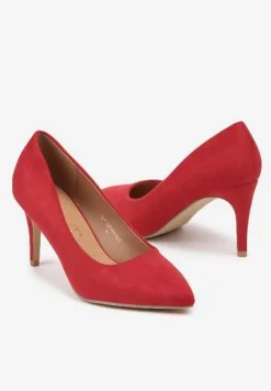 Czerwone Casualowe Czółenka na Szpilce z Wkładką ze Skóry Naturalnej Cleinae