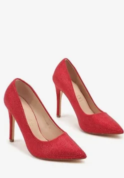 Czerwone Casualowe Szpilki Vices z Wkładką ze Skóry Naturalnej Tinnesia