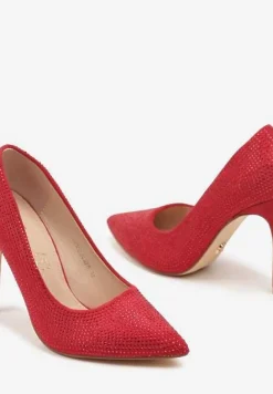 Czerwone Casualowe Szpilki Vices z Wkładką ze Skóry Naturalnej Tinnesia