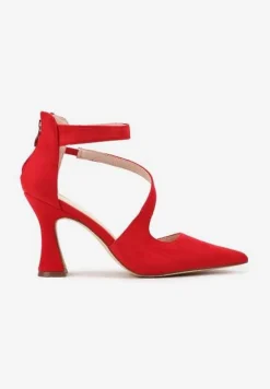 Czerwone Czółenka na Stożku Ozdobione Paskami Rorida