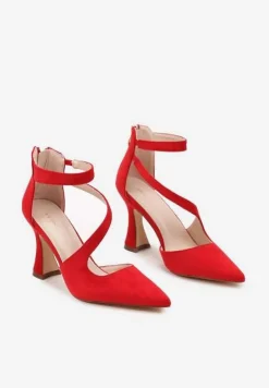 Czerwone Czółenka na Stożku Ozdobione Paskami Rorida