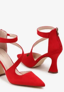 Czerwone Czółenka na Stożku Ozdobione Paskami Rorida