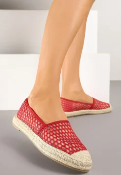 Czerwone Espadryle z Siateczkową Cholewką i Plecionką Lillevi