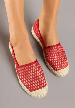 Czerwone Espadryle z Siateczkową Cholewką i Plecionką Lillevi