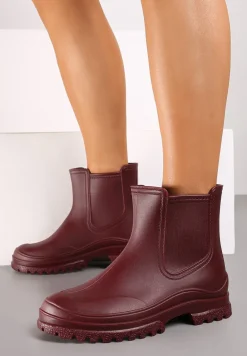 Czerwone Kalosze z Gumką na Cholewce na Niskiej Platformie Erisanya